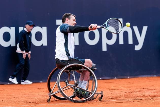 BMW Open Munich ATP 500 18 04 2025 Allianz Para Trophy Joachim Gerard Belgium in match against Alfie Hewett Great Britain BMW Open by Bitpanda Munich ATP 500 Day 7, Munich, MTTC Iphitos on 18 04 2025 Copyright: xBEAUTIFULxSPORTS Wunderlx