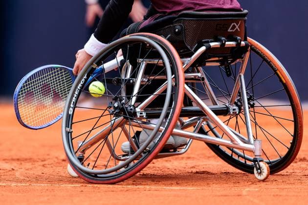 BMW Open Munich ATP 500 18 04 2025 Allianz Para Trophy Alfie Hewett Great Britain in match against Joachim Gerard Belgium Symbol photo Ball in wheel Spinergy BMW Open by Bitpanda Munich ATP 500 Day 7, Munich, MTTC Iphitos on 18 04 2025 Copyright: xBEAUTIFULxSPORTS Wunderlx