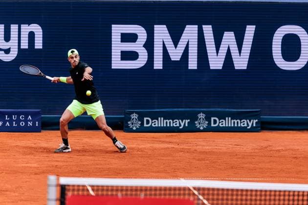BMW Open Munich ATP 500 18 04 2025 Francisco Cerundolo Argentina in match against David Goffin Belgium BMW Open by Bitpanda Munich ATP 500 Day 7, Munich, MTTC Iphitos on 18 04 2025 Copyright: xBEAUTIFULxSPORTS Wunderlx