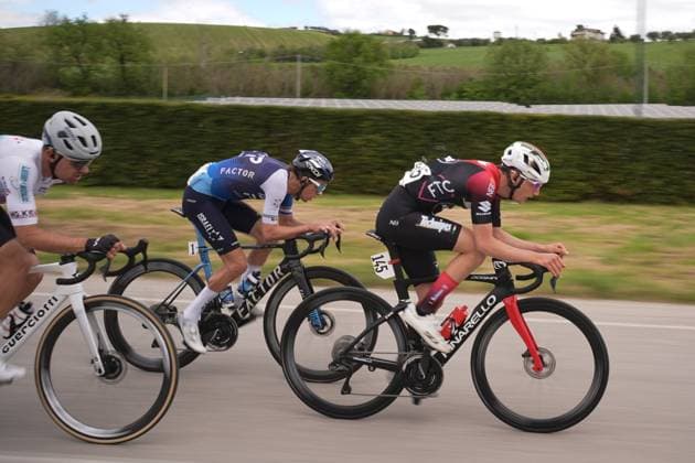 Martini Marco Of Team Technipes Inemiliaromagna leads during the Giro d™Abruzzo, final stage from Corropoli to Isola del Gran Sasso (Santuario di San Gabriele (164 km) - Abruzzo, Italy - Friday, April 18, 2025. - cycling .  Copyright: xMarcoxAlpozzi LaPressex