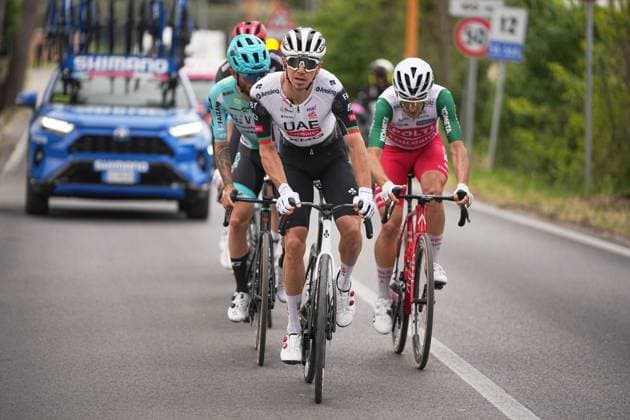 The escape during the Giro d™Abruzzo, final stage from Corropoli to Isola del Gran Sasso (Santuario di San Gabriele (164 km) - Abruzzo, Italy - Friday, April 18, 2025. - cycling .  Copyright: xMarcoxAlpozzi LaPressex