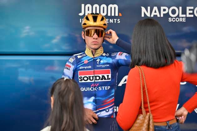 Brabantse Pijl 2025 cycling race OVERIJSE, BELGIUM - APRIL 18 : Evenepoel Remco (BEL) of Soudal - Quick Step and Oumaima Rayane pictured during the 65th edition of the Brabantse Pijl, an UCI individual Road cycling, Rad, Radsport, Strasse race with start in Beersel and finish in Overijse after 162,6 km, organized by Flanders Classics on April 18, 2025 in Overijse, Belgium, 18 04 2025 Overijse Belgium  Copyright: xJanxDexMeuleneirx