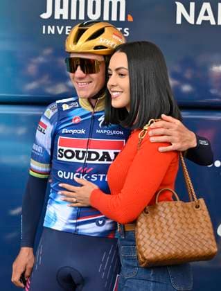 Brabantse Pijl 2025 cycling race OVERIJSE, BELGIUM - APRIL 18 : Evenepoel Remco (BEL) of Soudal - Quick Step and Oumaima Rayane pictured during the 65th edition of the Brabantse Pijl, an UCI individual Road cycling, Rad, Radsport, Strasse race with start in Beersel and finish in Overijse after 162,6 km, organized by Flanders Classics on April 18, 2025 in Overijse, Belgium, 18 04 2025 Overijse Belgium  Copyright: xJanxDexMeuleneirx