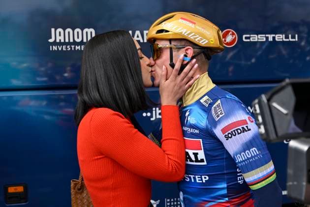 Brabantse Pijl 2025 cycling race OVERIJSE, BELGIUM - APRIL 18 : Evenepoel Remco and Oumaima Rayane pictured during the 65th edition of the Brabantse Pijl, an UCI individual Road cycling, Rad, Radsport, Strasse race with start in Beersel and finish in Overijse after 162,6 km, organized by Flanders Classics on April 18, 2025 in Overijse, Belgium, 18 04 2025 Overijse Belgium  Copyright: xJanxDexMeuleneirx