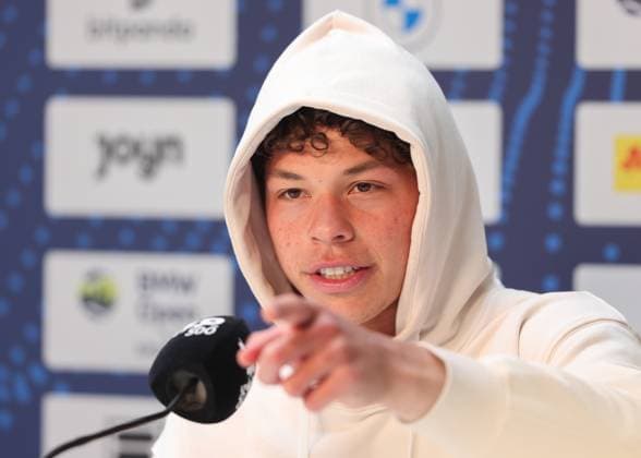 Ben Shelton USA Portrait, Portraet, Press conference, press conference Tennis BMW Open 2025 ATP MTTC Iphitos Munich Germany 18 April 2025 Copyright: xJuergenxHasenkopfx