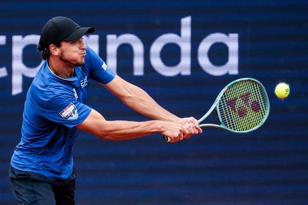 BMW Open Munich ATP 500 18 04 2025 Luciano Darderi Italy in match against Ben Shelton USA BMW Open by Bitpanda Munich ATP 500 Day 7, Munich, MTTC Iphitos on 18 04 2025 Copyright: xBEAUTIFULxSPORTS Wunderlx
