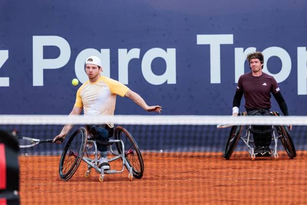 BMW Open Munich ATP 500 18 04 2025 Allianz Para Trophy Christoph Wilke Germany and Nico Langmann Austria in doubles against Joachim Gerard Belgium and Maikel Scheffers Netherlands BMW Open by Bitpanda Munich ATP 500 Day 7, Munich, MTTC Iphitos on 18 04 2025 Copyright: xBEAUTIFULxSPORTS Wunderlx