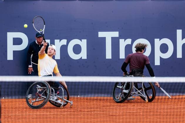 BMW Open Munich ATP 500 18 04 2025 Allianz Para Trophy Christoph Wilke Germany and Nico Langmann Austria in doubles against Joachim Gerard Belgium and Maikel Scheffers Netherlands BMW Open by Bitpanda Munich ATP 500 Day 7, Munich, MTTC Iphitos on 18 04 2025 Copyright: xBEAUTIFULxSPORTS Wunderlx