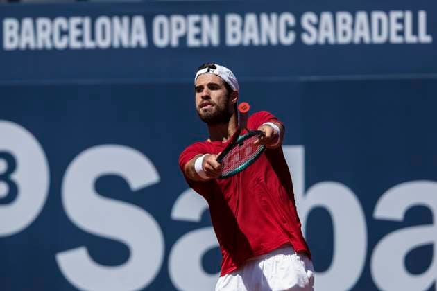 April 18, 2025, Barcelona, Barcelona, Spain: Karen Khachanov of Russia after his victory against Alejando Davidovich of Spain during the quarter final tennis match of the Barcelona Open Banc Sabadell - Conde Godo 2025 Day 5 at Real Club De Tenis Barcelona on April 18, 2025 in Barcelona, Spain. Barcelona Spain - ZUMAa181 20250418_zaa_a181_056 Copyright: xJavierxBorregox
