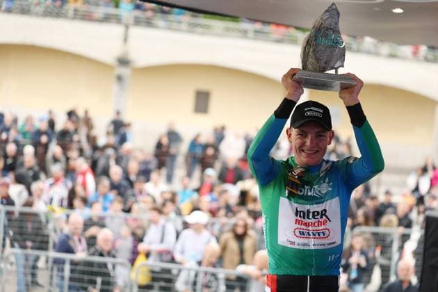 Zimmermann Georg Of IntermarchÃ - Wanty the winner on the final podium after the Giro d™Abruzzo, final stage from Corropoli to Isola del Gran Sasso (Santuario di San Gabriele (164 km) - Abruzzo, Italy - Friday, April 18, 2025. - cycling .  Copyright: xAlessandroxGarofalo LaPressex