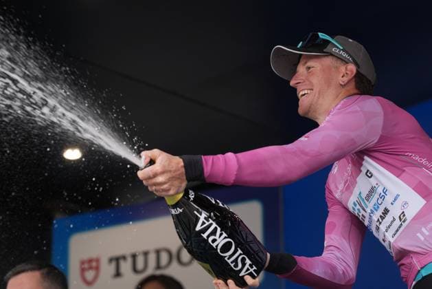 Fiorelli Filippo Of Vf Group Bardianicsf-Faizane on the final podium after the Giro d™Abruzzo, final stage from Corropoli to Isola del Gran Sasso (Santuario di San Gabriele (164 km) - Abruzzo, Italy - Friday, April 18, 2025. - cycling .  Copyright: xMassimoxPaolone LaPressex