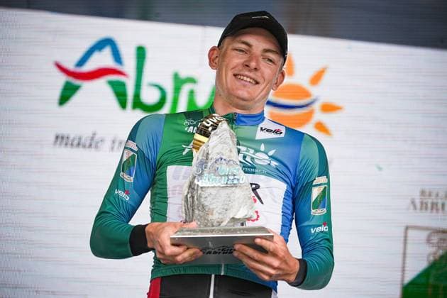 Sport Bilder des Tages Zimmermann Georg Of IntermarchÃ - Wanty (center) on the final podium after the Giro d™Abruzzo, stage from Corropoli to Isola del Gran Sasso (Santuario di San Gabriele (164 km) - Abruzzo - Friday, April 18, 2025. - cycling .  Copyright: xMarcoxAlpozzi LaPressex