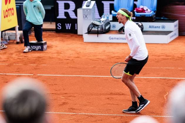 BMW Open Munich ATP 500 18 04 2025 Alexander Zverev Germany celebrates after winning the match against Tallon Griekspoor Netherlands BMW Open by Bitpanda Munich ATP 500 Day 7, Munich, MTTC Iphitos on 18 04 2025 Copyright: xBEAUTIFULxSPORTS Wunderlx