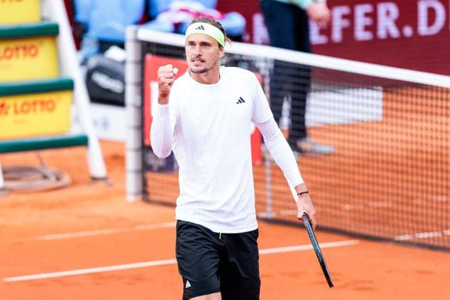BMW Open Munich ATP 500 18 04 2025 Alexander Zverev Germany cheers in his match against Tallon Griekspoor Netherlands BMW Open by Bitpanda Munich ATP 500 Day 7, Munich, MTTC Iphitos on 18 04 2025 Copyright: xBEAUTIFULxSPORTS Wunderlx