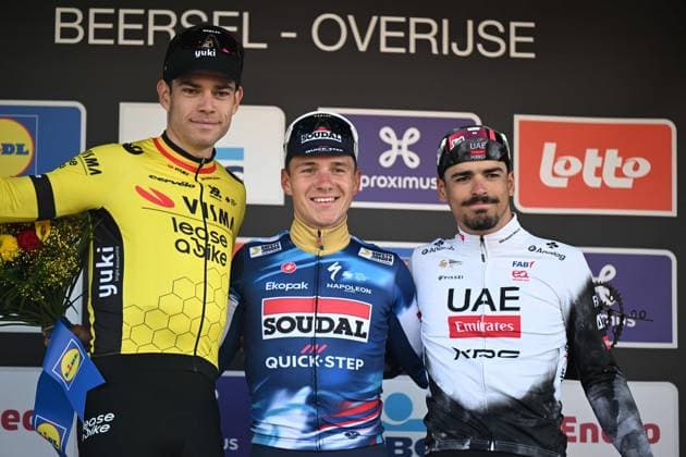 18-04-2025 Brabantse Pijl; 2025, Soudal - Quick Step; 2025, Visma - Lease A Bike; 2025, Uae Team Emirates - Xrg; Evenepoel, Remco; Van Aert, Wout; Morgado, Antonio; Overijse; 