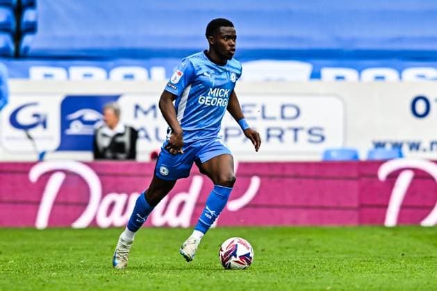 Peterborough v Stockport County - Sky Bet League 1 Kwame Poku (11, Peterborough United) controls the ball while Ricky Jade Jones (17, Peterborough United) celebrates after scoring the team s first goal during the Sky Bet League 1 match between Peterborough and Stockport County at London Road in Peterborough, United Kingdom, on April 18, 2025. Peterborough Cambridgeshire United Kingdom  Copyright: xMIxNewsx originalFilename:fletcher-peterbor250418_np2MB.jpg