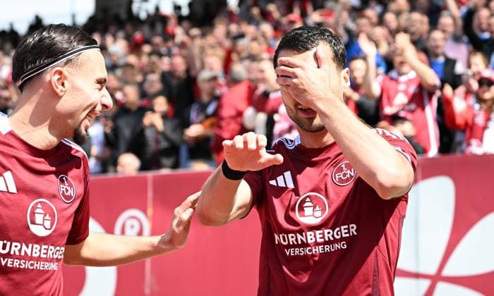 19 04 2024 Soccer Season 2024 2025 2 Soccer Bundesliga 30 Matchday 1 FC Nürnberg FCN Club SC Paderborn 07 SCP Sportfoto Zink xwoxzix DFL regulations prohibit any use of photographs as image sequences and or quasi video only for editorial use Torjubel Jubel nach Treffer Torschuß zum 1 0 durch Mahir Emreli 30, 1 FC Nürnberg FCN Berkay Yilmaz 21, 1 FC Nürnberg FCN Mahir Emreli 30, 1 FC Nürnberg FCN