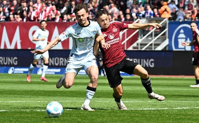 19 04 2024 Soccer Season 2024 2025 2 Soccer Bundesliga 30 Matchday 1 FC Nuremberg FCN Club SC Paderborn 07 SCP Sportfoto Zink xwoxzix DFL regulations prohibit any use of photographs as image sequences and or quasi video only for editorial use Aaron Zehnter 32, SC Paderborn 07 Julian Justvan 10, 1 FC Nuremberg FCN