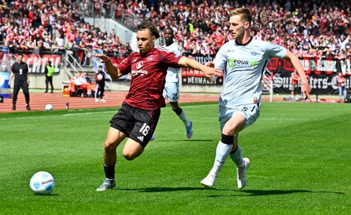 19 04 2024 Soccer Season 2024 2025 2 Soccer Bundesliga 30 Matchday 1 FC Nürnberg FCN Club SC Paderborn 07 SCP Sportfoto Zink xwoxzix DFL regulations prohibit any use of photographs as image sequences and or quasi video only for editorial use Rafael Lubach 18, 1 FC Nürnberg FCN Tjark Scheller 25, SC Paderborn 07