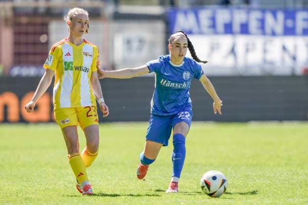 19.04.2025, Hänsch-Arena, Meppen, GER, 2. Frauen-Bundesliga: SV Meppen - 1. FC Union Berlin, Virag Nagy (SV Meppen 22) DFL REGULATIONS PROHIBIT ANY USE OF PHOTOGRAPHS AS IMAGE SEQUENCES AND OR QUASI-VIDEO. Meppen Niedersachsen Germany Hänsch-Arena