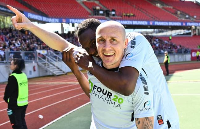 19 04 2024 Soccer Season 2024 2025 2 Soccer Bundesliga 30 Matchday 1 FC Nürnberg FCN Club SC Paderborn 07 SCP Sportfoto Zink xwoxzix DFL regulations prohibit any use of photographs as image sequences and or quasi video only for editorial use Torjubel Jubel nach Treffer Tor Torschuß zum 1 3 durch Sven Michel 11, SC Paderborn 07 Sven Michel 11, SC Paderborn 07 Ilyas Ansah 29, SC Paderborn 07