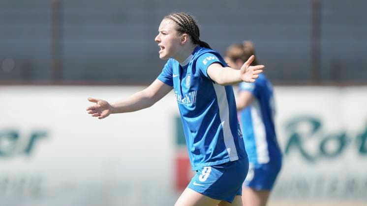 19 04 2025, Hänsch Arena, Meppen, GER, 2 Frauen Bundesliga SV Meppen 1 FC Union Berlin, Marleen Kropp SV Meppen 9 disappointed, gesticulates, DFL REGULATIONS PROHIBIT ANY USE OF PHOTOGRAPHS AS IMAGE SEQUENCES AND OR QUASI VIDEO Meppen Niedersachsen Germany Hänsch Arena
