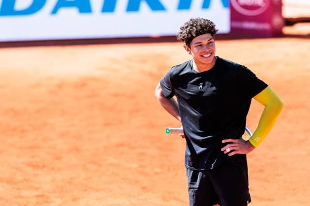 BMW Open Munich ATP 500 19 04 2025 Ben Shelton USA smiling, smiling in his match against Francisco Cerundolo Argentina semi-final BMW Open by Bitpanda Munich ATP 500 Day 8, Munich, MTTC Iphitos on 19 04 2025 Copyright: xBEAUTIFULxSPORTS Wunderlx