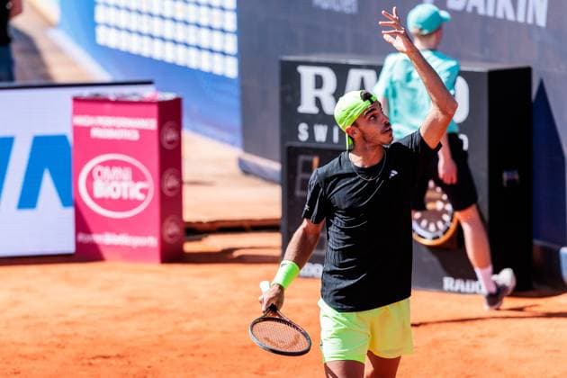 BMW Open Munich ATP 500 19 04 2025 Francisco Cerundolo Argentina frustrated in match against Ben Shelton USA semi-final BMW Open by Bitpanda Munich ATP 500 Day 8, Munich, MTTC Iphitos on 19 04 2025 Copyright: xBEAUTIFULxSPORTS Wunderlx