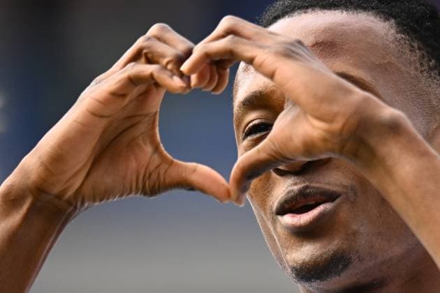 Bilder des Jahres 2025, Sport 04 April Sport Bilder des Tages Utkani 30. kola prvni fotbalove ligy: Slovan Liberec - MFK Karvina, 19. dubna 2025, Liberec. Santiago Eneme z Liberce, autor prvniho golu. (CTKxPhoto RadekxPetrasek) CTKPhotoP2025041903366  CTKPhotoP2025041903366