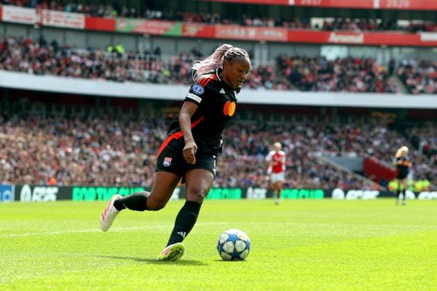 UEFA CL Frauen Arsenal gegen Lyon 19. April 2025 London UEFA Women™s Champions League Halbfinale 1. Spiel Arsenal gegen Olympique Lyonnais Kadidiatou Diani von Lyon Foto von Mark Leech London UK  Copyright: xMarkxLeechxOffside