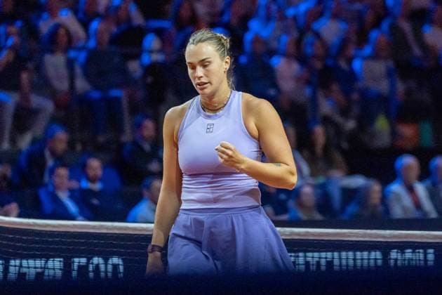 Aryna Sabalenka clenches her fist after winning a point, Aryna Sabalenka vs Elise Mertens, Tennis, Porsche Tennis Grand Prix, Center Court, Womens Singles, Quarterfinals, Season 2025, 19 04 2025, Aryna Sabalenka vs Elise Mertens, Tennis, Porsche Tennis Grand Prix, Center Court, Womens Singles, Quarterfinals, Season 2025, 19 04 2025, Stuttgart Copyright: xEibner-Pressefoto EdwardxCheungx EP_ECG