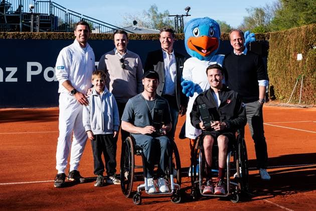 BMW Open Munich ATP 500 19 04 2025 Award ceremony of the Allianz Para Trophy Group photo with the doubles winners Alfie Hewett Great Britain and Gordon Reid Great Britain Mischa Zverev Patron Allianz Para Trophy BMW Open by Bitpanda Munich ATP 500 Day 8, Munich, MTTC Iphitos on 19 04 2025 Copyright: xBEAUTIFULxSPORTS Wunderlx
