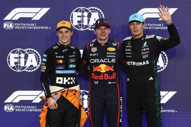 F1 Saudi Arabian Grand Prix 2025 Qualifying Oscar Piastri of McLaren, Max Verstappen of Red Bull Racing and George Russell of Mercedes after qualifying ahead of the Formula 1 Saudi Arabian Grand Prix at Jeddah Corniche Circuit in Jeddah, Saudi Arabia on April 19, 2025. Jeddah Saudi Arabia  Copyright: xJakubxPorzyckix originalFilename:porzycki-f1saudia250419_np9uk.jpg