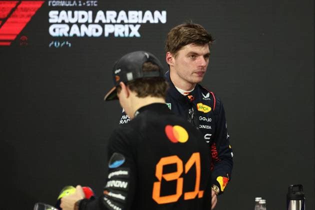 F1 Saudi Arabian Grand Prix 2025 Qualifying Max Verstappen of Red Bull Racing and Oscar Piastri of McLaren after qualifying ahead of the Formula 1 Saudi Arabian Grand Prix at Jeddah Corniche Circuit in Jeddah, Saudi Arabia on April 19, 2025. Jeddah Saudi Arabia  Copyright: xJakubxPorzyckix originalFilename:porzycki-f1saudia250419_npQMb.jpg