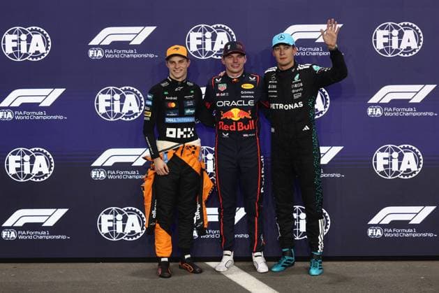 F1 Saudi Arabian Grand Prix 2025 Qualifying Oscar Piastri of McLaren, Max Verstappen of Red Bull Racing and George Russell of Mercedes after qualifying ahead of the Formula 1 Saudi Arabian Grand Prix at Jeddah Corniche Circuit in Jeddah, Saudi Arabia on April 19, 2025. Jeddah Saudi Arabia  Copyright: xJakubxPorzyckix originalFilename:porzycki-f1saudia250419_nptlt.jpg