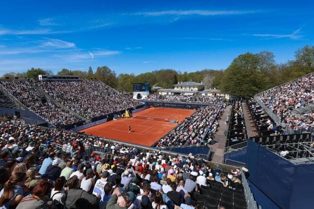 BMW Open Feature, Center Court Overview from above, Panorama Tennis BMW Open 2025 ATP MTTC Iphitos Munich Bavaria Germany 19 April 2025 Copyright: xJuergenxHasenkopfx