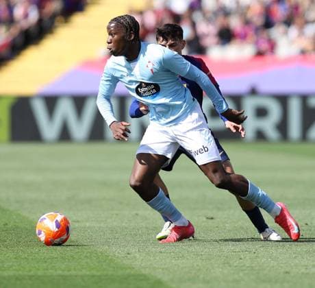 April 19, 2025, Sabadell, Barcelona, Spain: Barcelona Spain 19.04.2025 Pedri Gonzalez FC Barcelona, Barca and Ilaix Moriba (Celta) battle for the ball during the La Liga EA Sports between FC Barcelona and Celta at Estadi Olimpic Lluis Companys on 19 April 2025 in Barcelona. Sabadell Spain - ZUMAu50_ 20250419_zsp_u50_033 Copyright: xXavixUrgelesx