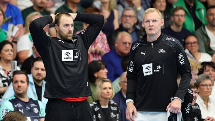 BAU 19 04 2025 Göppingen Handball FRISCH AUF Göppingen vs THW Kiel, f l Andreas Wolff Kiel Patrick Wiencek Kiel