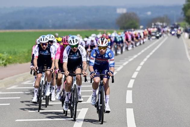 Dutch Pepijn Reinderink of Soudal Quick-Step pictured in action during the men elite Amstel Gold Race one day cycling race, 255,9 km from Maastricht to Valkenburg, The Netherlands, Sunday 20 April 2025. DIRKxWAEM  x121301983x