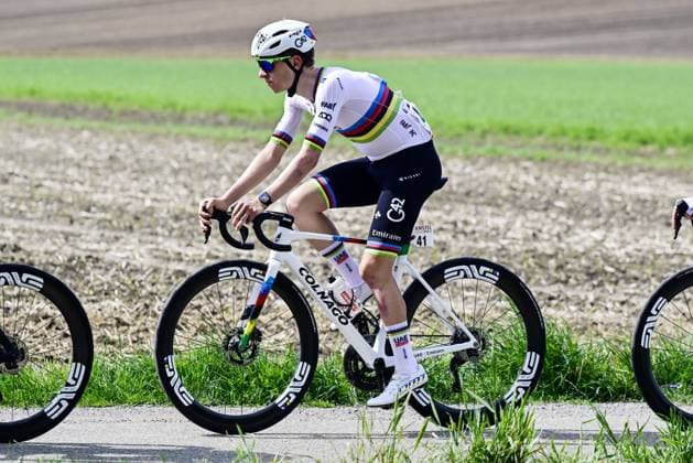 Slovenian Tadej Pogacar of UAE Team Emirates pictured in action during the men elite Amstel Gold Race one day cycling race, 255,9 km from Maastricht to Valkenburg, The Netherlands, Sunday 20 April 2025. DIRKxWAEM  x121302144x