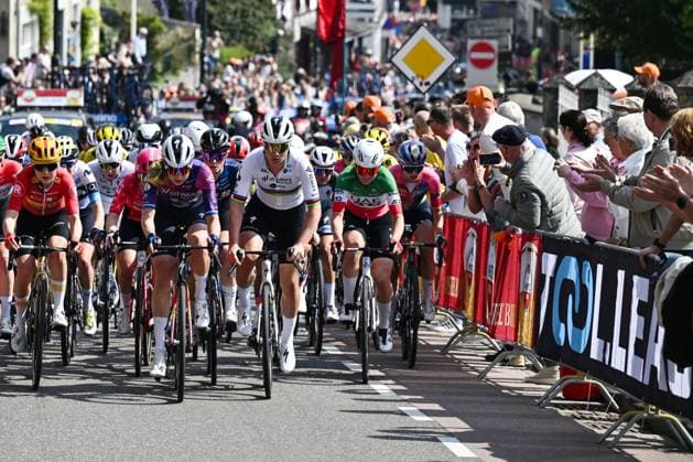 Dutch Mischa Bredewold of SD Worx-Protime and Belgian Lotte Kopecky of SD Worx-Protime pictured in action during the women elite Amstel Gold Race one day cycling race, 157,4 km from Maastricht to Valkenburg, The Netherlands, Sunday 20 April 2025. BELGA POOLxLUCxCLAESSEN  x121305558x