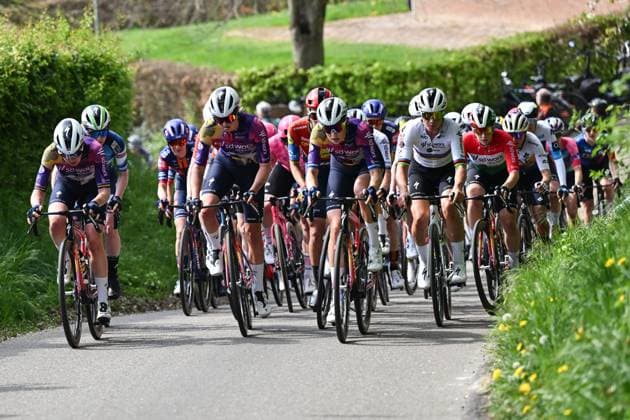 Dutch Anna van der Breggen of SD Worx-Protime, New-Zealand s Mikayla Harvey of SD Worx-Protime, Dutch Mischa Bredewold of SD Worx-Protime and Belgian Lotte Kopecky of SD Worx-Protime pictured in action during the women elite Amstel Gold Race one day cycling race, 157,4 km from Maastricht to Valkenburg, The Netherlands, Sunday 20 April 2025. POOLxLUCxCLAESSEN  x121306767x