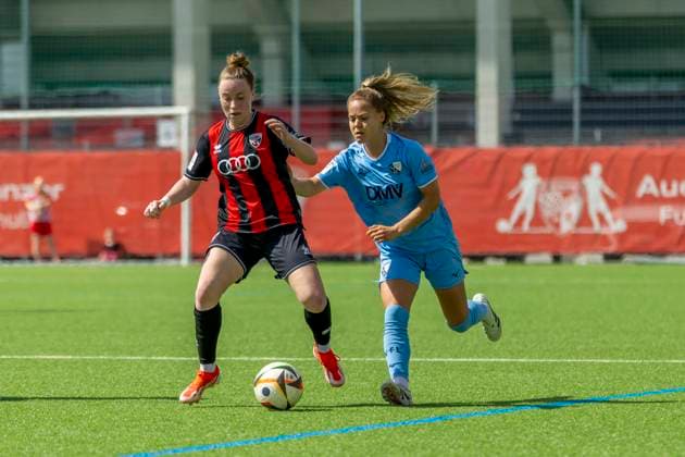 Ingolstadt, Germany 20 April 2025 2 BL Women 2024 2025 FC Ingolstadt 04 vs VfL Bochum In the picture from left in a duel Ivana Slipcevic FCI and Mara Wilhelm Bochum MTV Stadion Bayern Copyright: xFotostandx xSchäferx