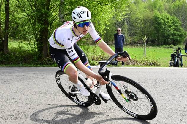 Slovenian Tadej Pogacar of UAE Team Emirates pictured in action during the men elite Amstel Gold Race one day cycling race, 255,9 km from Maastricht to Valkenburg, The Netherlands, Sunday 20 April 2025. DIRKxWAEM  x121307981x