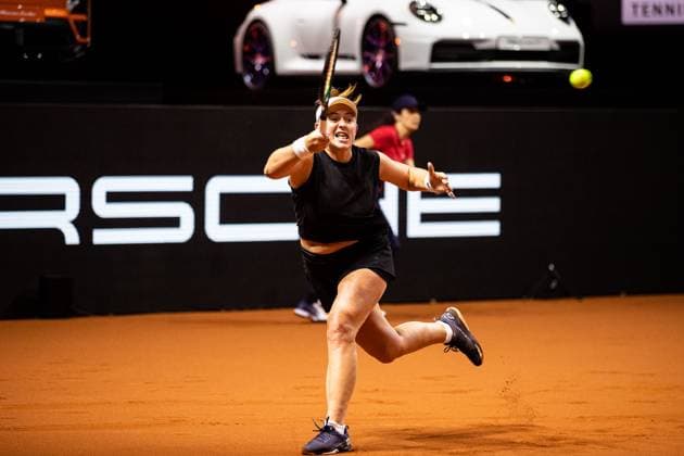 In the picture Jelena Ostapenko semi-final Ekaterina Alexandrova vs Jelena Ostapenko LAT GER, Porsche Tennis Grand Prix GP Stuttgart 2025, WTA500, 20 04 2025 GER, Porsche Tennis Grand Prix GP Stuttgart 2025, WTA500, 20 04 2025 Stuttgart Copyright: xEibner-Pressefoto RogerxBuerkex EP