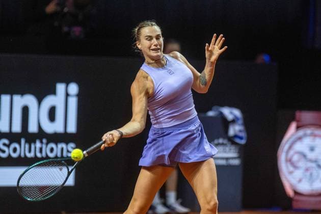 Aryna Sablenka xettx, Germany, Stuttgart, 20 04 2025, Tennis, Porsche Tennis Grand Prix, 2025, Semifinal, A Sabalenka J Paolini ITA , Porsche Arena Photo A2 Bildagentur Peter Hartenfelser
