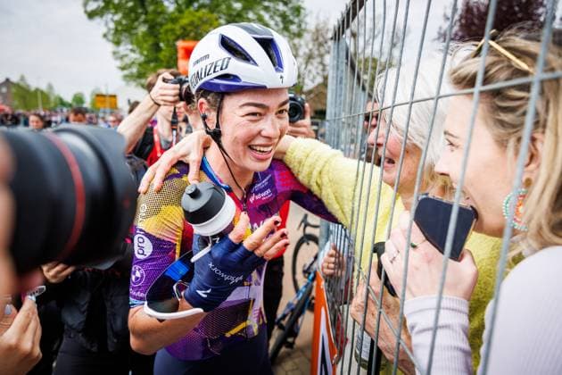Mischa Bredewold wins Ladies edition with her mum after finish during the Amstel Gold Race Maastricht to Valkenburg in BERG EN TERBLIJT, Netherlands on April 20, 2025, photo by Jules van Iperen EYE4images DeFodi Images