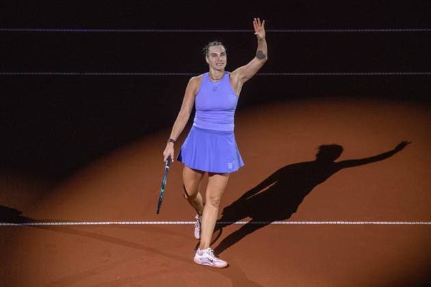 Cheers and joy for Aryna Sablenka after her hard-fought two-set victory against Jasmin Paolini ITA xettx, Germany, Stuttgart, 20 04 2025, Tennis, Porsche Tennis Grand Prix, 2025, Semifinal, A Sabalenka J Paolini ITA , Porsche Arena Foto A2 Bildagentur Peter Hartenfelser