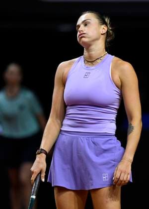 Aryna Sabalenka BLR Gesture Gesture disappointed Tennis Ladies Porsche Cup Porsche Tennis Grand Prix GP Stuttgart 2025 Porsche Arena 20 04 2024 DFL REGULATIONS PROHIBIT ANY USE OF PHOTOGRAPHS AS IMAGE SEQUENCES AND OR QUASI VIDEO Tennis Ladies Porsche Cup Porsche Tennis Grand Prix GP Stuttgart 2025