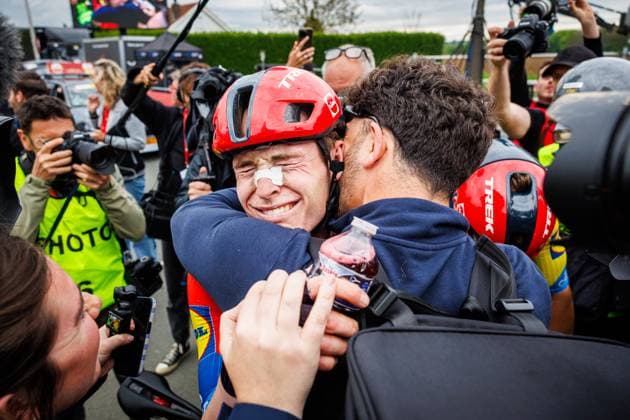 Mattias Skjelmose wins during the Amstel Gold Race Maastricht to Valkenburg in BERG EN TERBLIJT, Netherlands on April 20, 2025, photo by Jules van Iperen EYE4images DeFodi Images